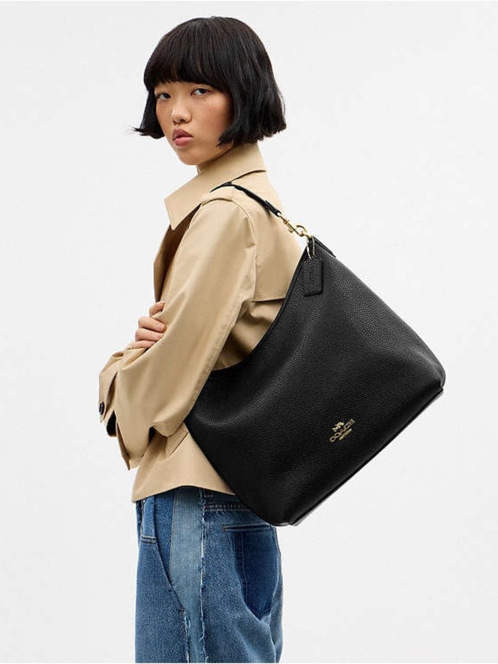 Coach Laurel Black Pebbled Leather Shoulder Bag with Gold Hardware